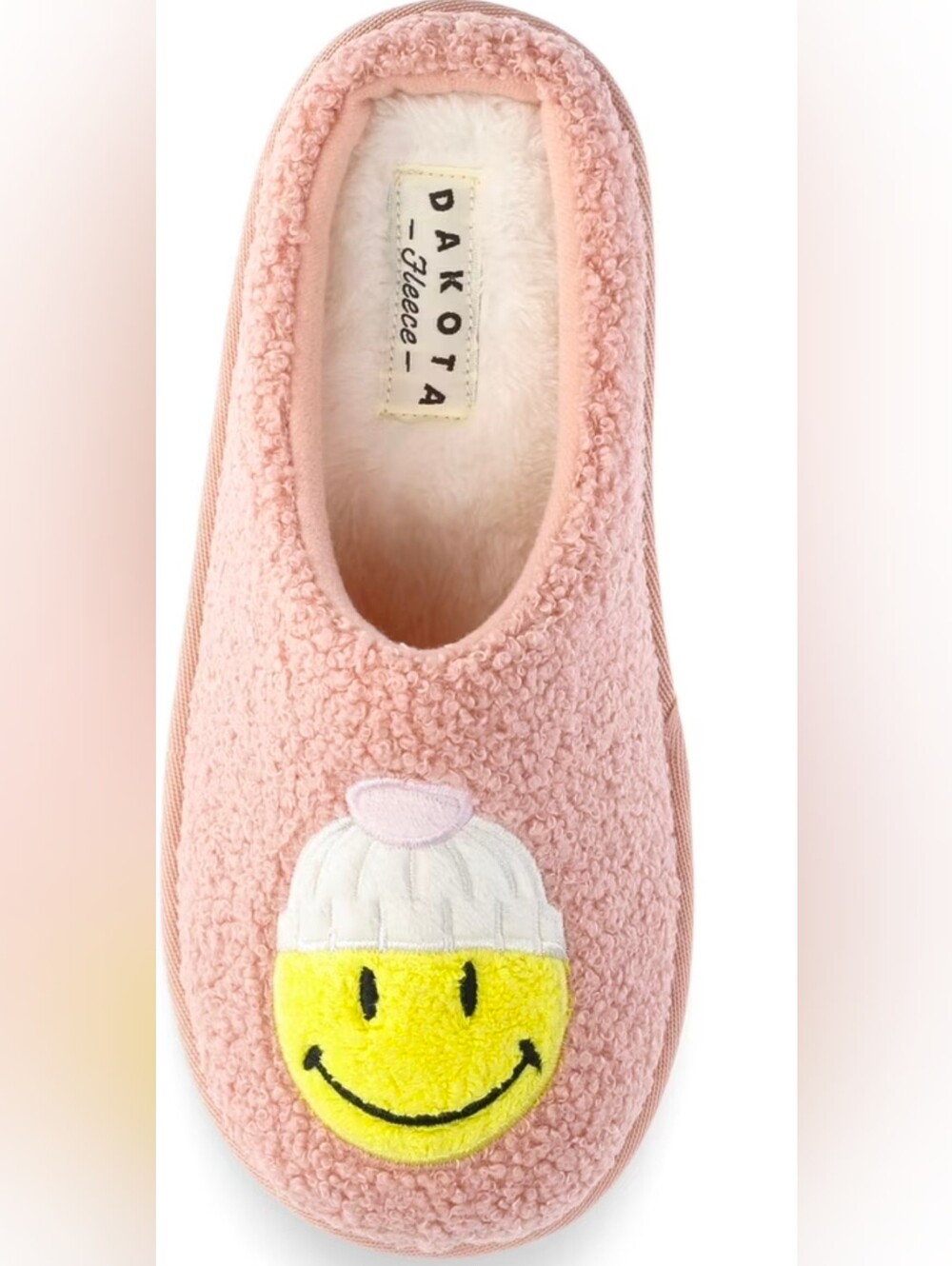 Dakota Pink Fleece Slip-On Smiley Slipper